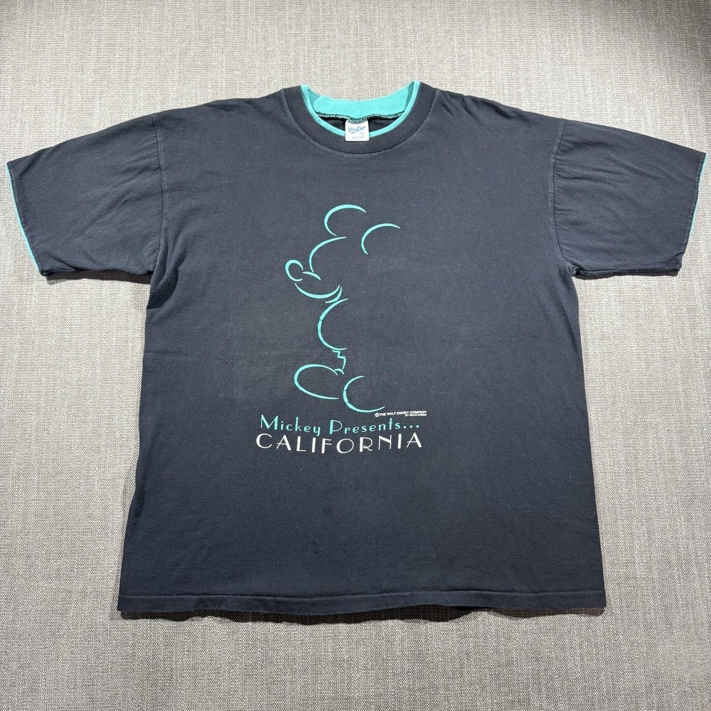 Vintage Disney Mickey Mouse Shirt Mens Large Black California Ringer Velva Sheen